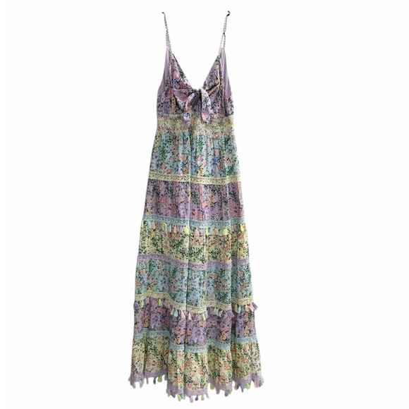 Alice + Olivia Karolina Tie Front Maxi Dress Size 6 - Picture 2 of 15